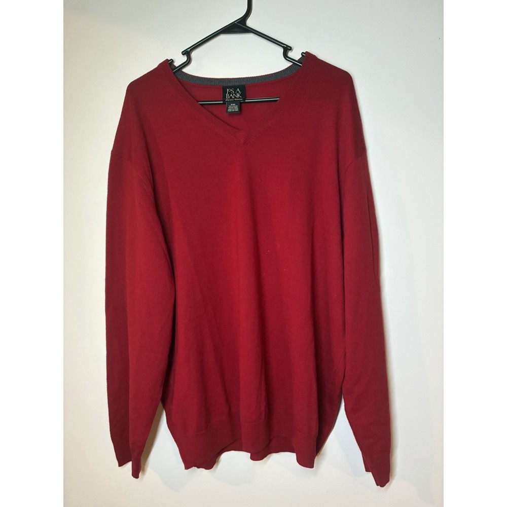 Jos A Bank 100% Merino Wool Sweater Mens XXL Red V Neck Lightweight Classic